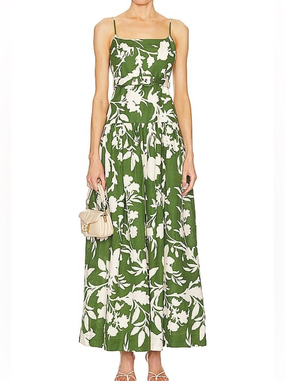 Renee Gathered Maxi Dress in Pesto & Ivory